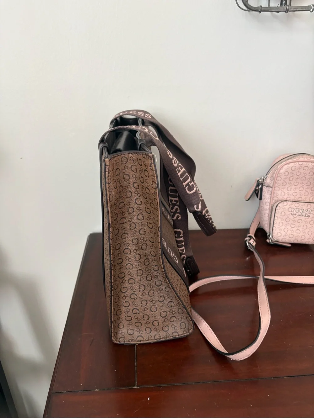 Guess 2 Purse Lot-Mocha/Pink  Oxnard Tote Purse & Pink El Dorado Crossbody Purse